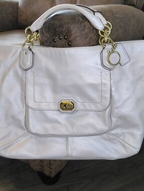 Coach Pearl White Leather Satchel Crossbody Shoulder Bag Dark Gold Hardware